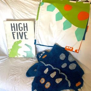 Dinosaur themed 3-pc Circo Kids Bath Mat/Shower Curtain and wall Picture